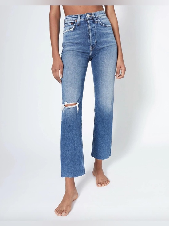 Re/Done Denim - Re/Done 70’s Ultra High Rise Stove Pipe Fray Straight Leg Jeans Size 27